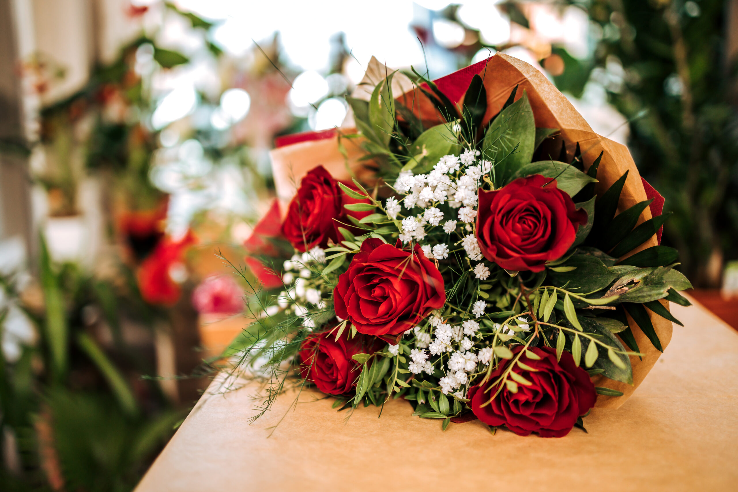 Valentine's day concept. Lovely bouquet of red roses.